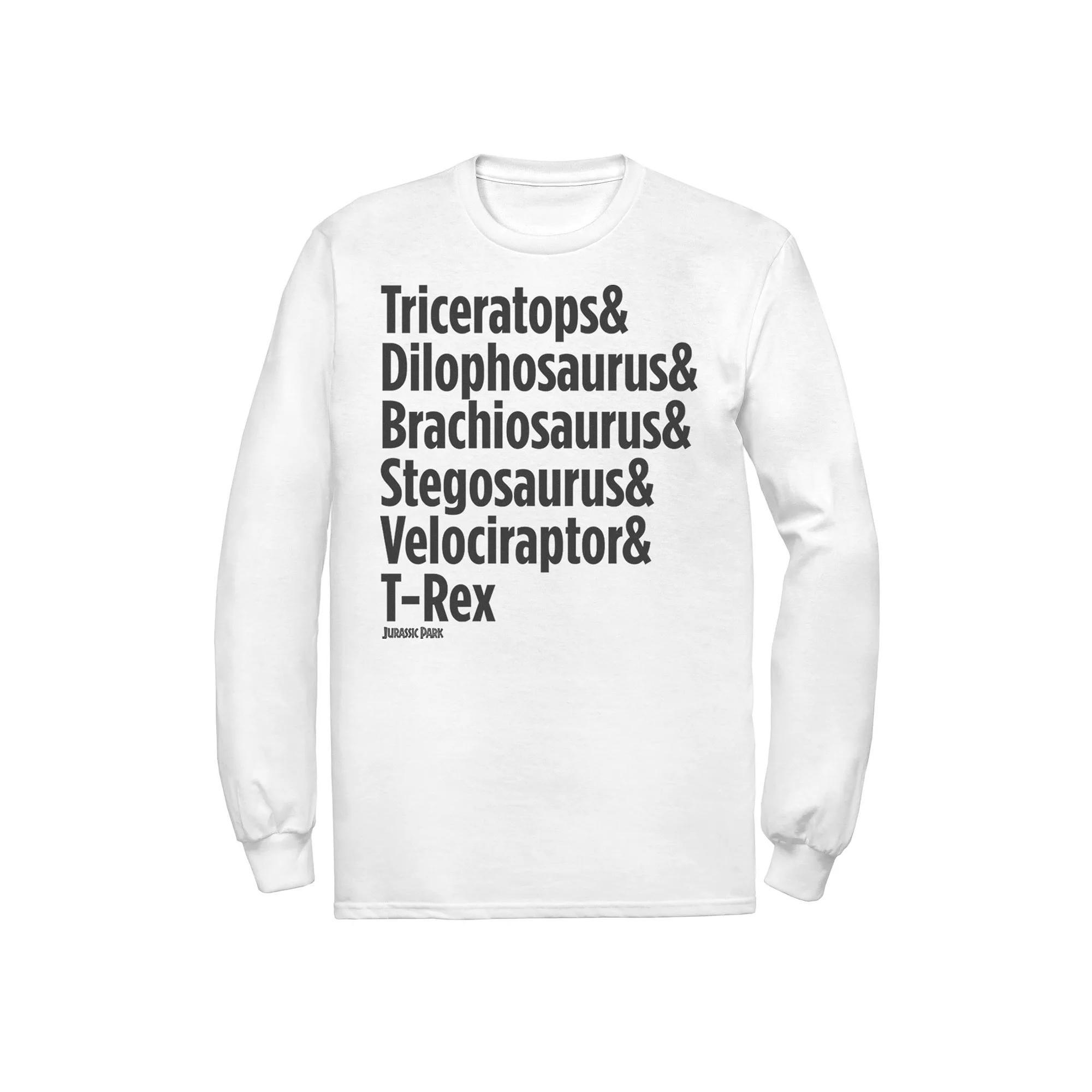Men's Jurassic Park Dinosaur Name Types Long Sleeve Tee,  Product Image