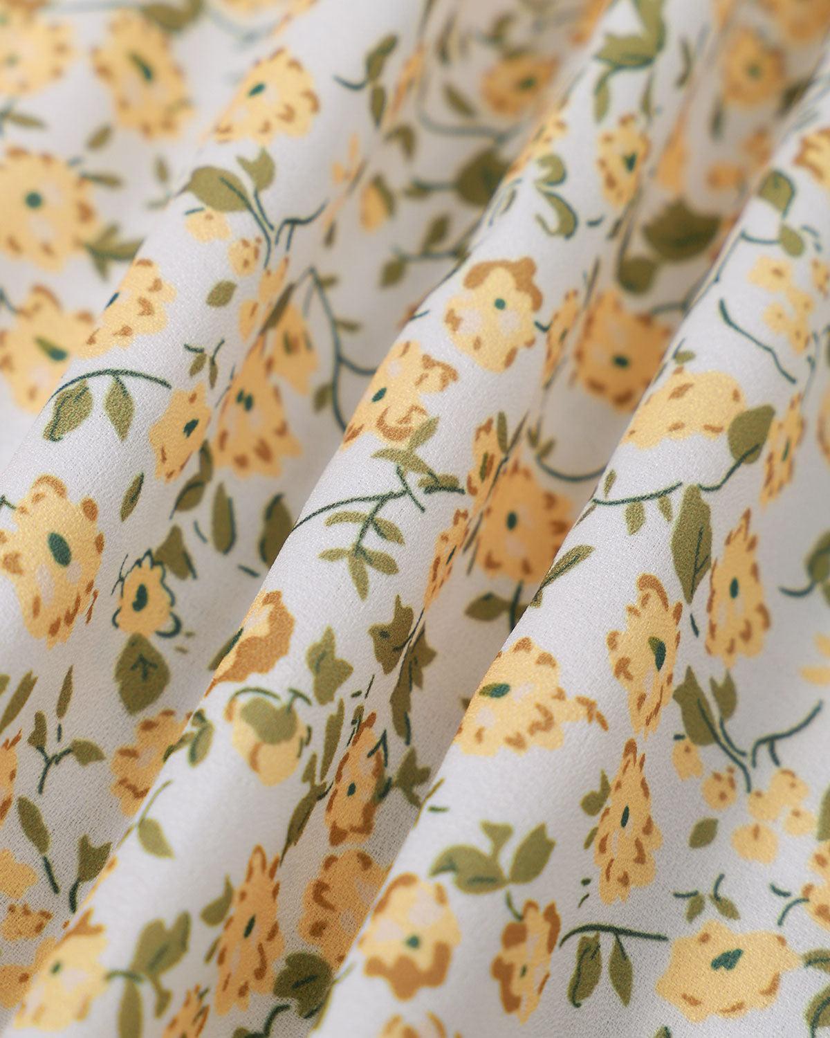 The Yellow Round Neck Floral Midi Dress Product Image