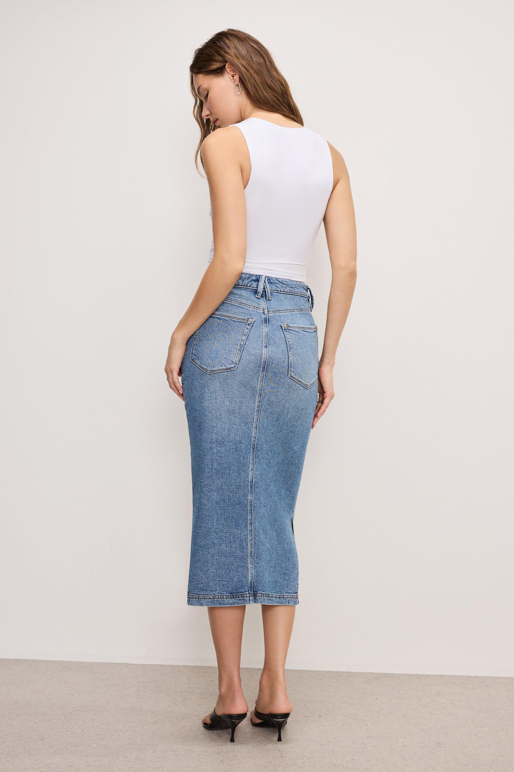 DENIM MIDI SKIRT | INDIGO894 Product Image