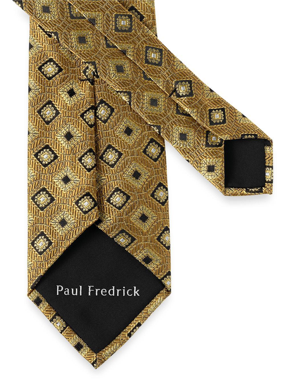 Medallion Woven Silk Tie - Gold Product Image