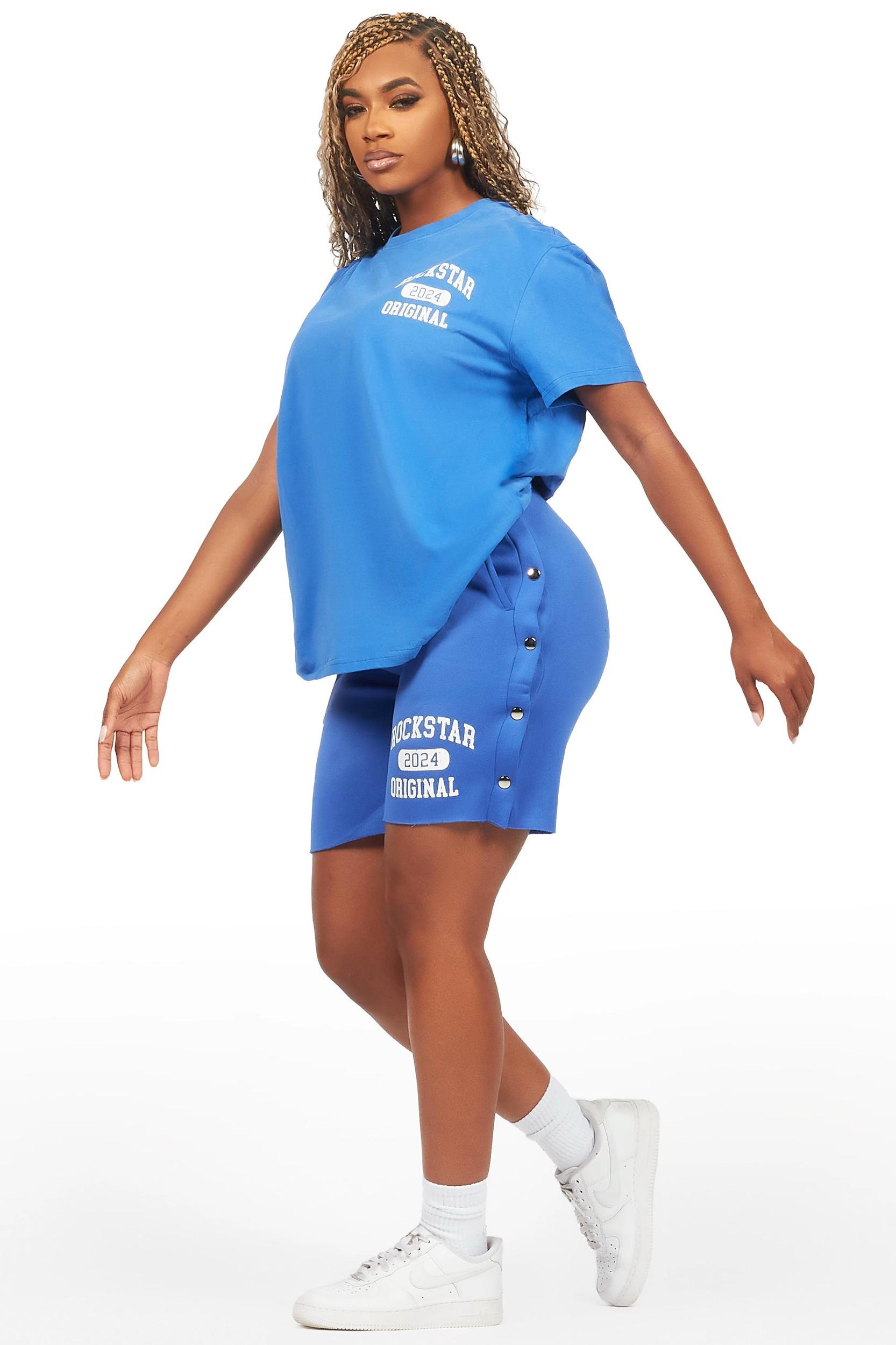 Lionela Royal Blue T-Shirt Snap Short Set Female Product Image