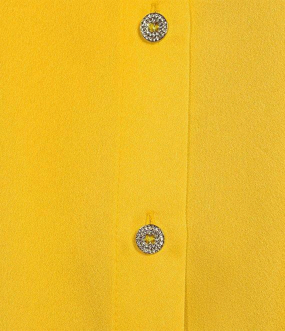 KARL LAGERFELD PARIS Tech Satin Point Collar Short Trim Sleeve Embellished Button-Front Blouse Product Image