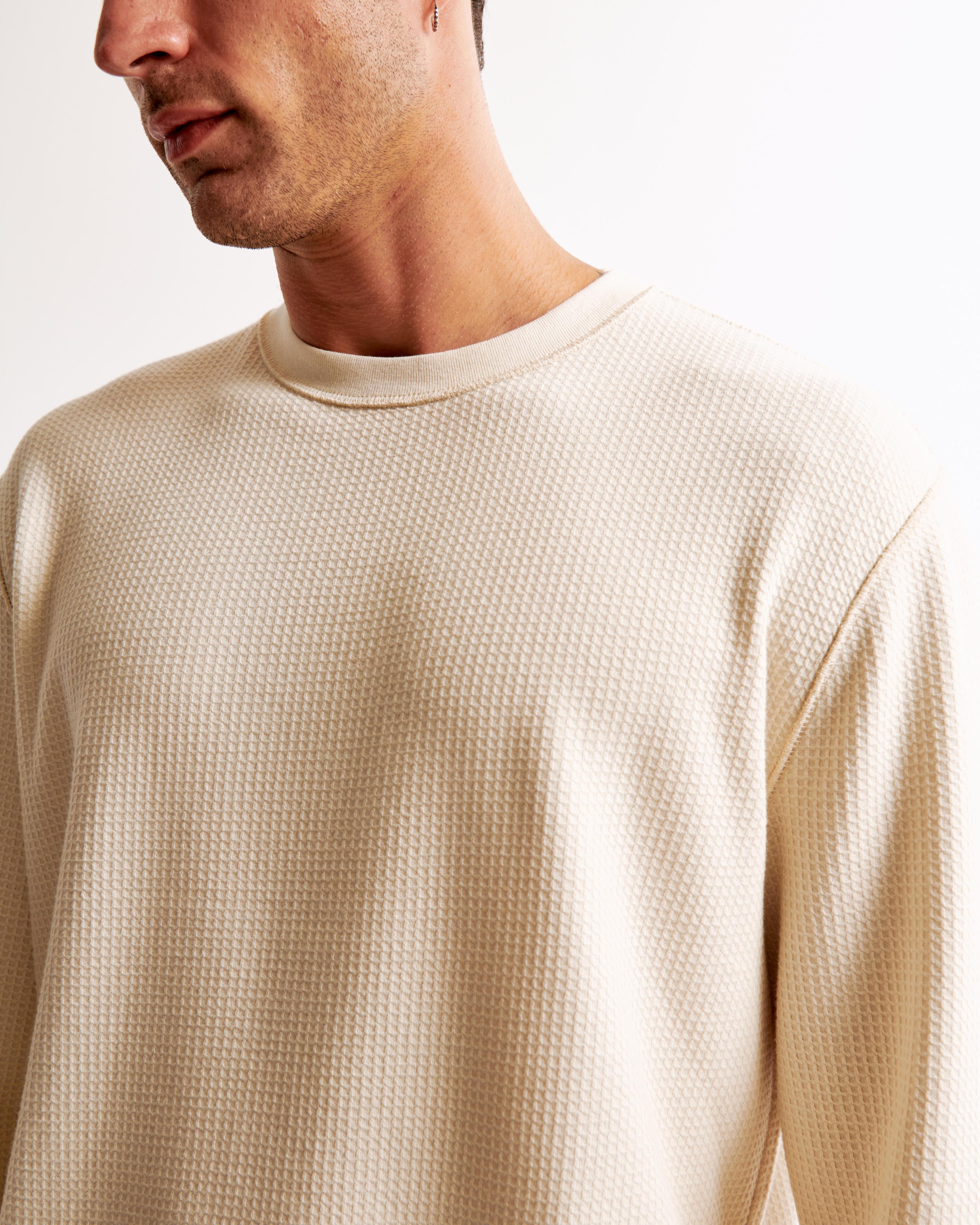 Long-Sleeve Grid Waffle Cropped Tee Product Image