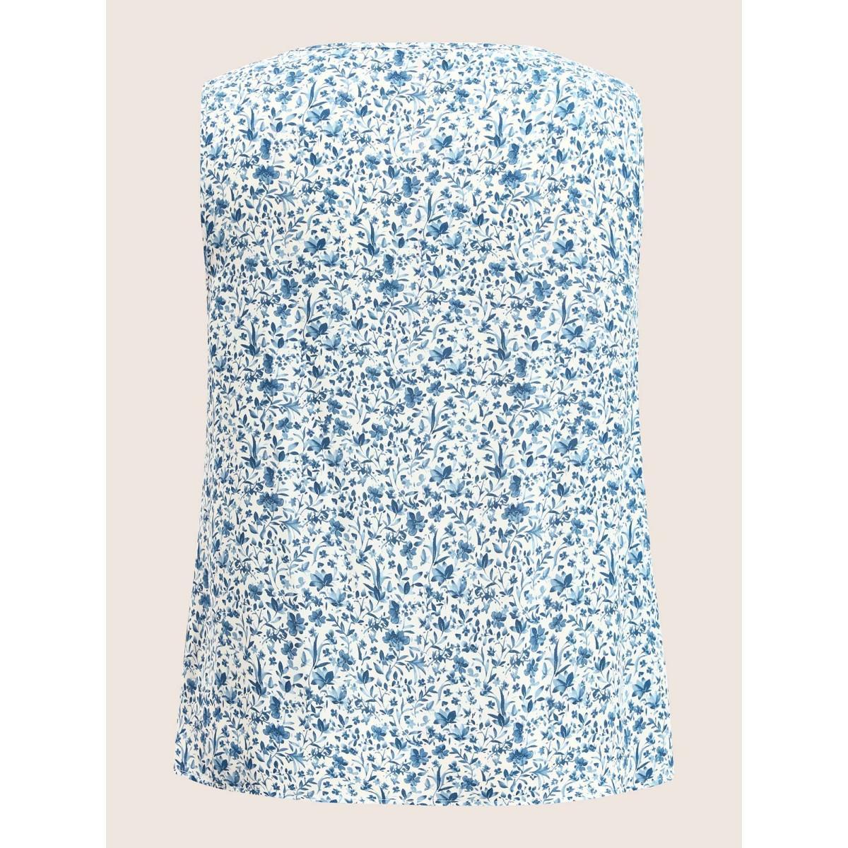 Plus Size Ditsy Floral Sleeveless Button Detail Tank Top Women LightBlue Casual Button V-neck Everyday Tank Tops Camis BloomChic 12/L Product Image