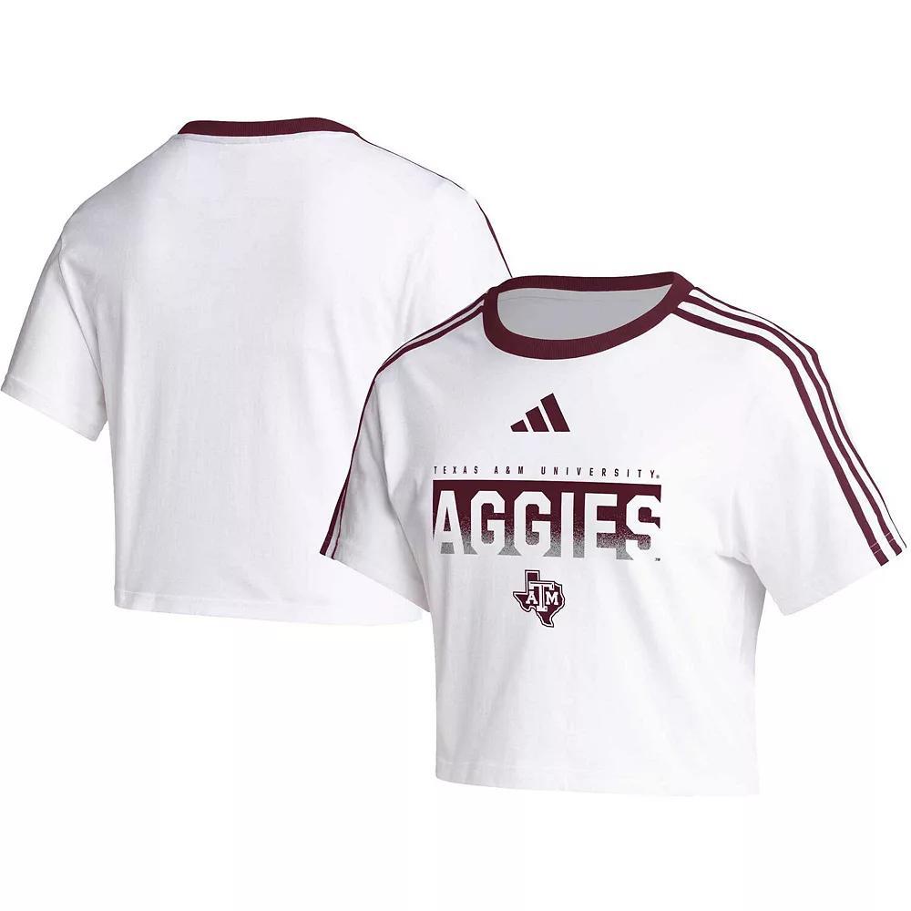 Womens adidas Texas A&M Aggies Three-Stripes Cropped T-Shirt Product Image