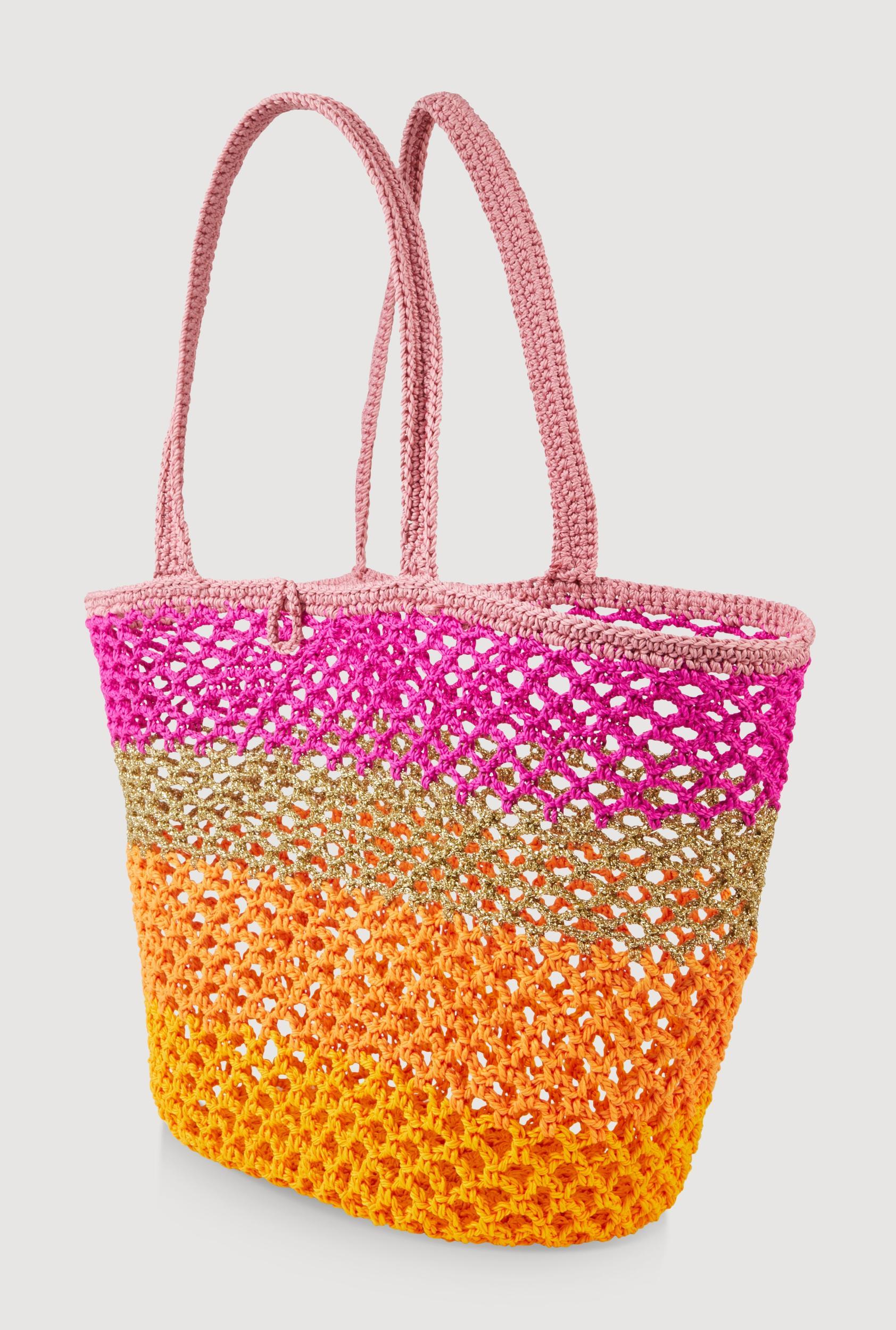 Color Block Lurex Crochet Tote Bag Unisex Product Image