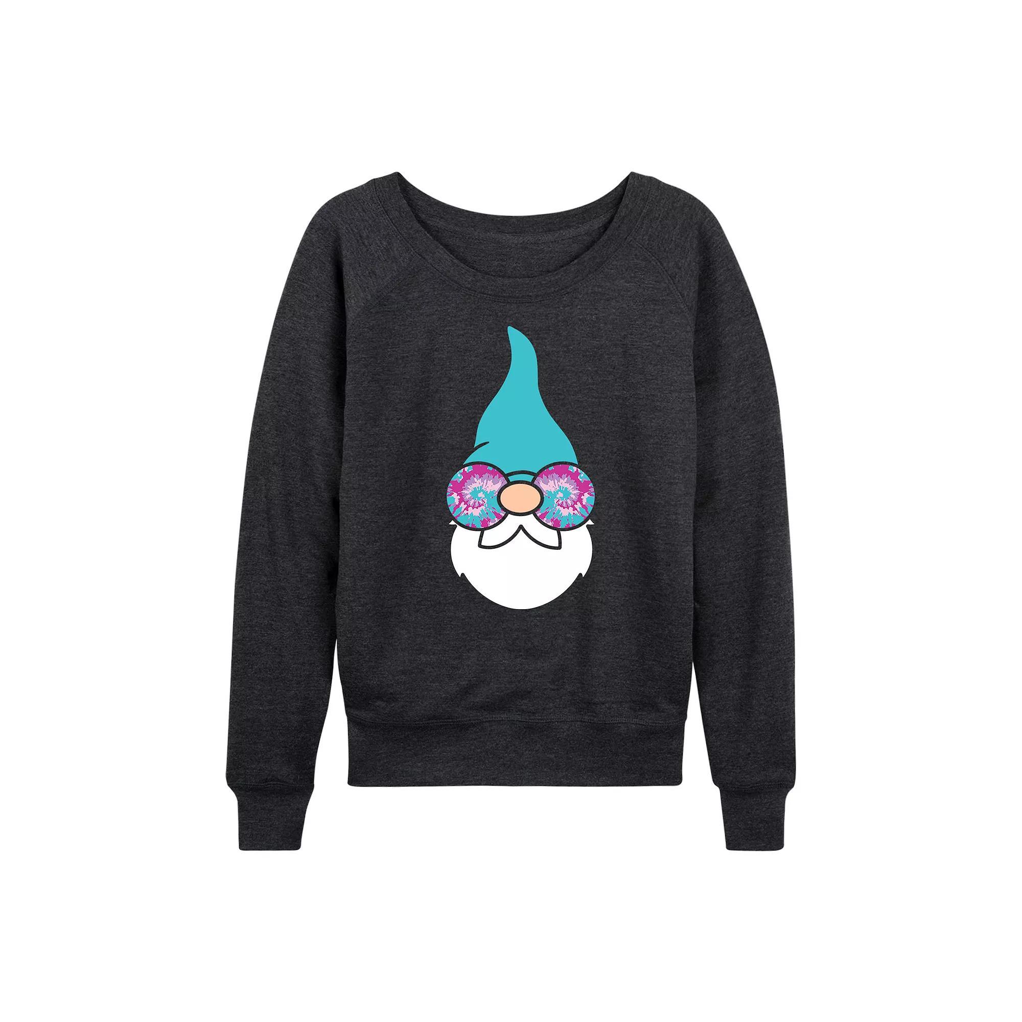 Women's Boho Gnome With Glasses French Terry Long Sleeve Tee, Size: Large, Heather Grey Product Image