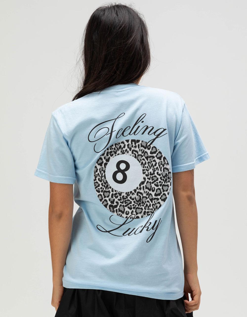 RIOT SOCIETY Leopard 8 Ball Feeling Lucky Womens Boyfriend Tee - LIGHT BLUE Product Image