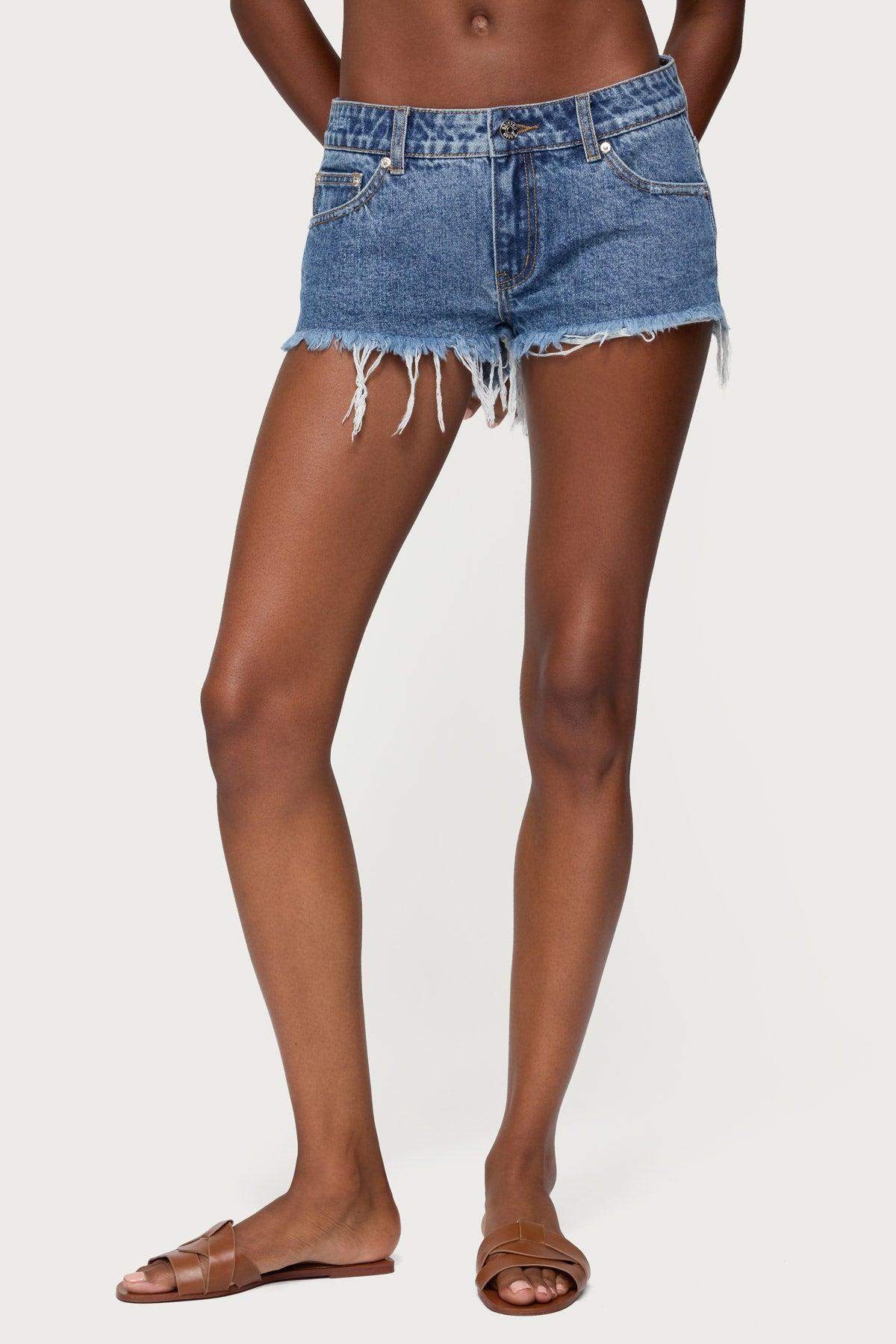 Frayed Vintage Washed Denim Shorts Product Image