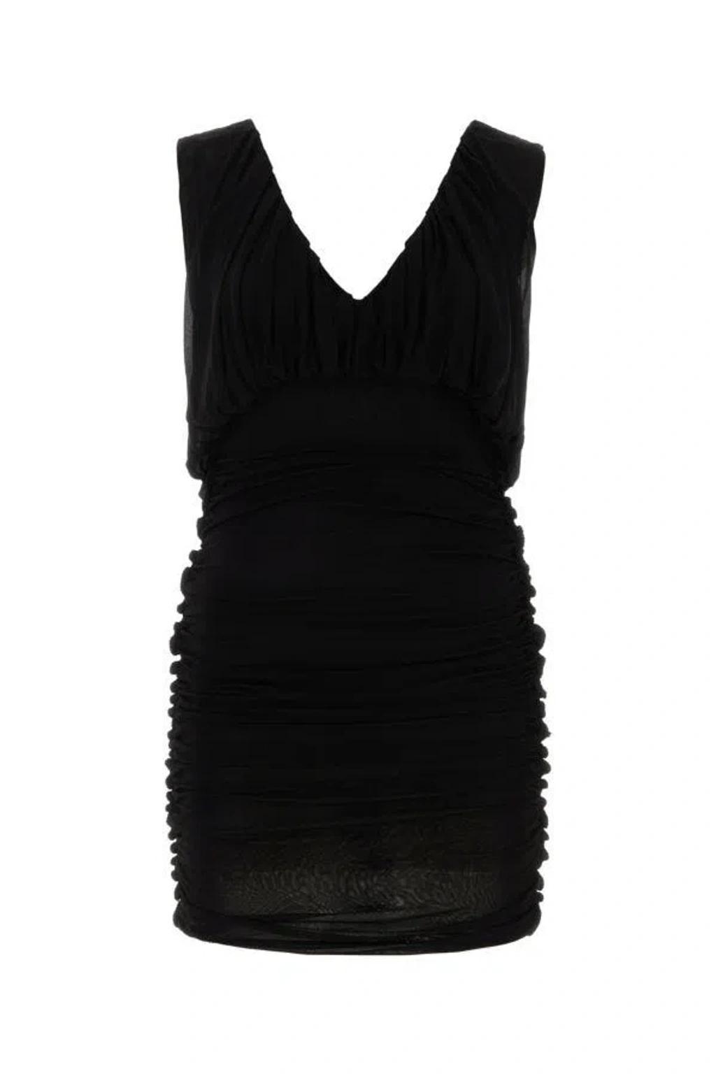 SAINT LAURENT Draped Sleeveless Dress In Nero Product Image