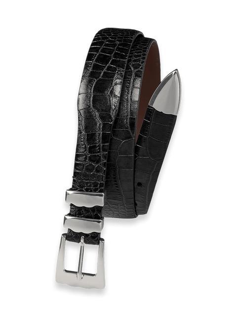 Crocodile Embossed with Metal Keeper & Tip Belt - Black Product Image