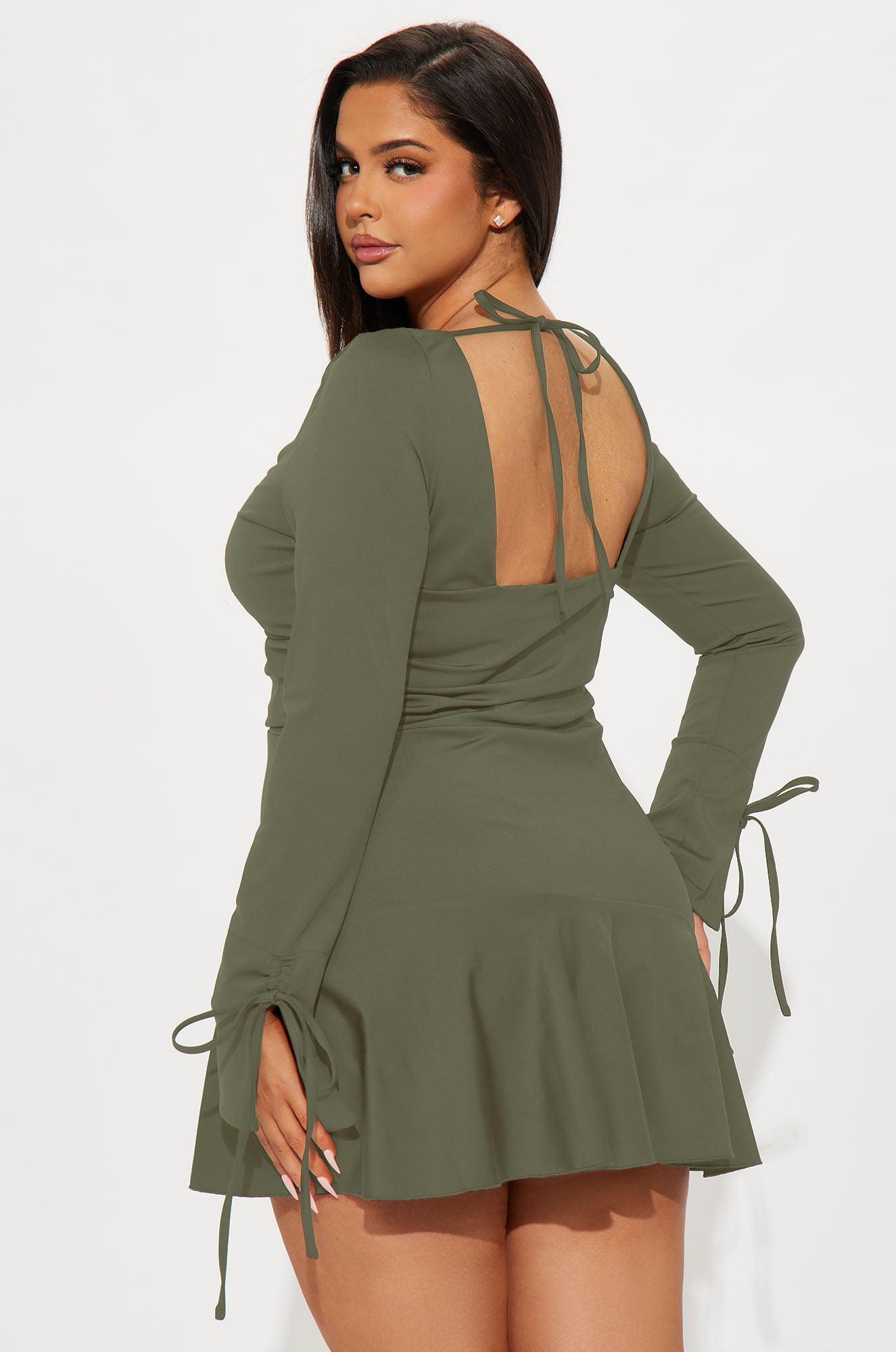 So Perfect Sculpt Ruffle Mini Dress - Olive Product Image