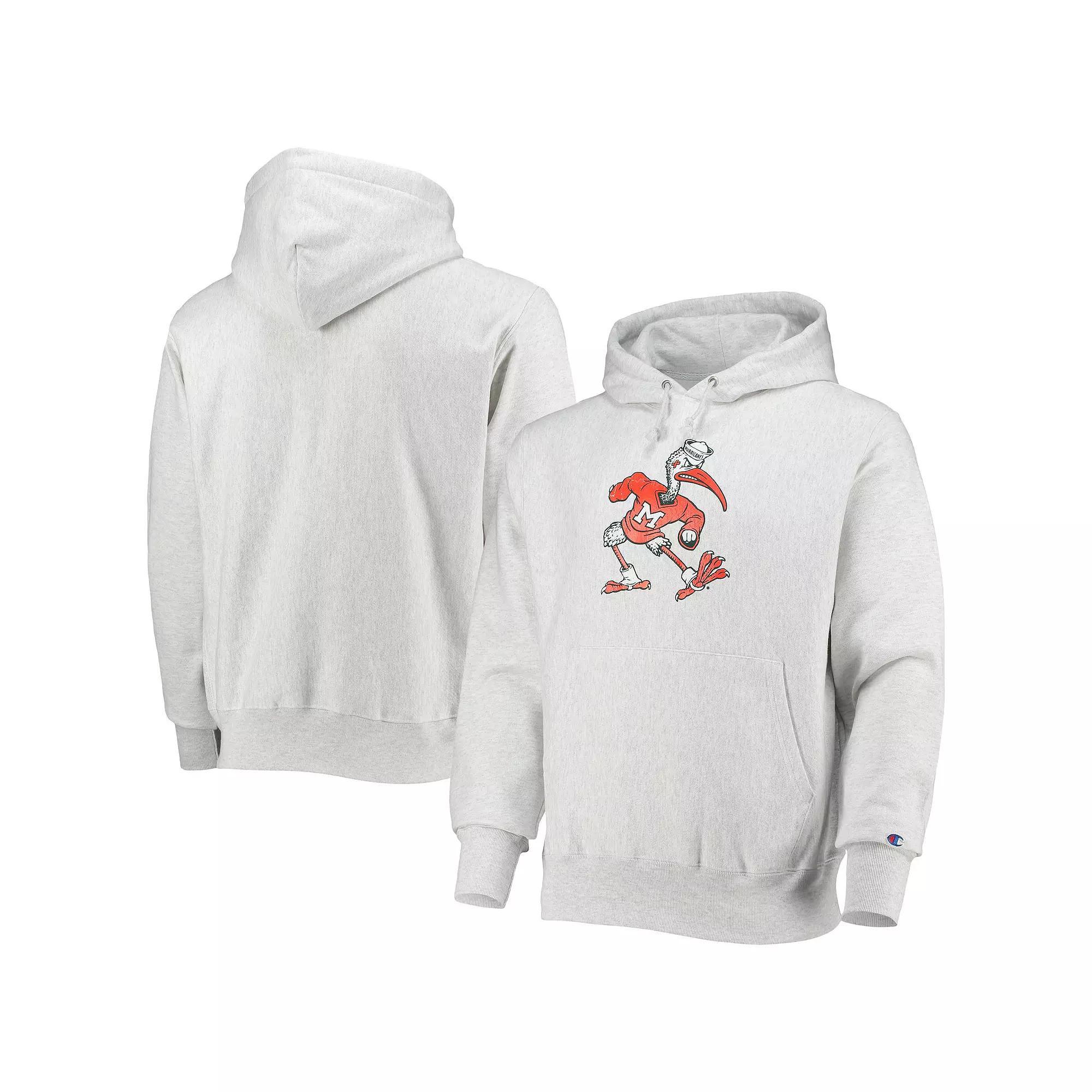 Mens Champion Heathered Gray Miami Hurricanes Team Vault Logo Reverse Weave Pullover Hoodie Product Image