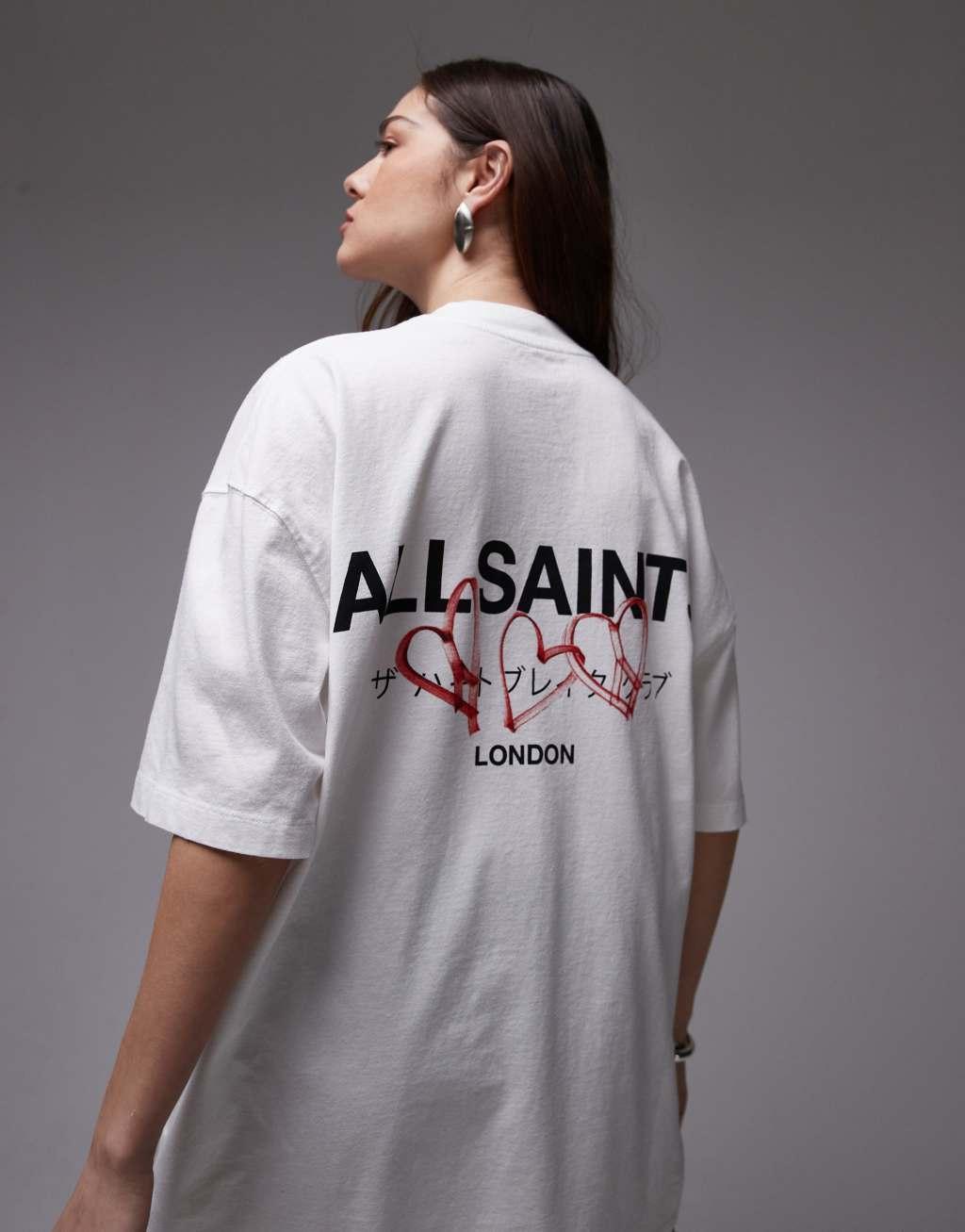 AllSaints Amore oversized back print t-shirt in white Product Image