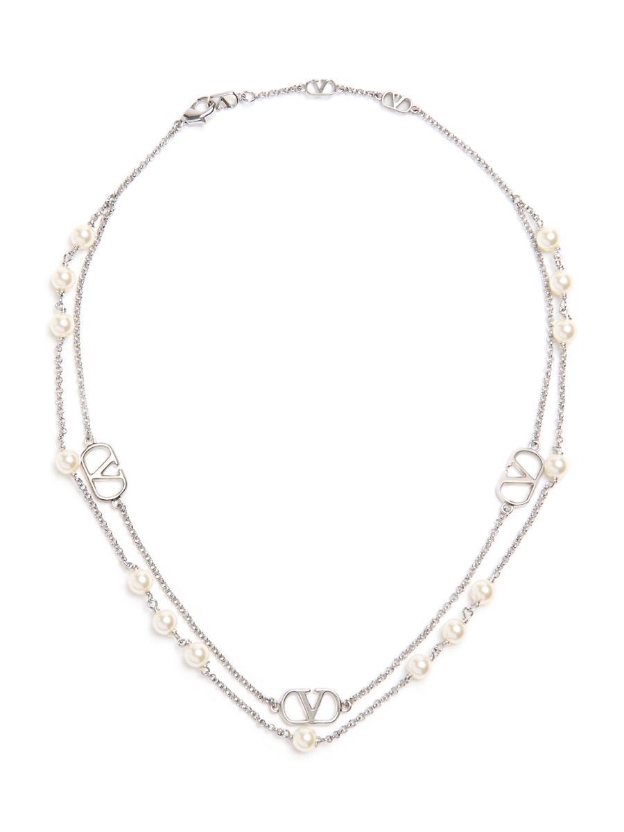 Womens VLogo Signature Metal Necklace with Swarovski Pearls Product Image