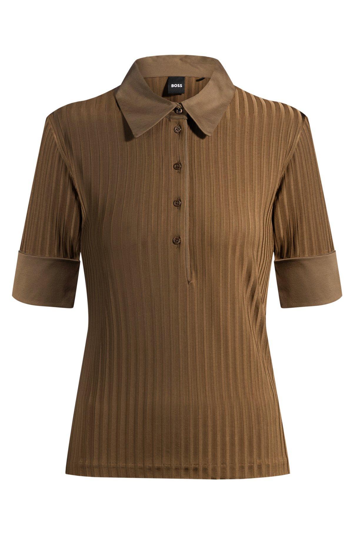 Ribbed polo-collar T-shirt with plain trims Product Image