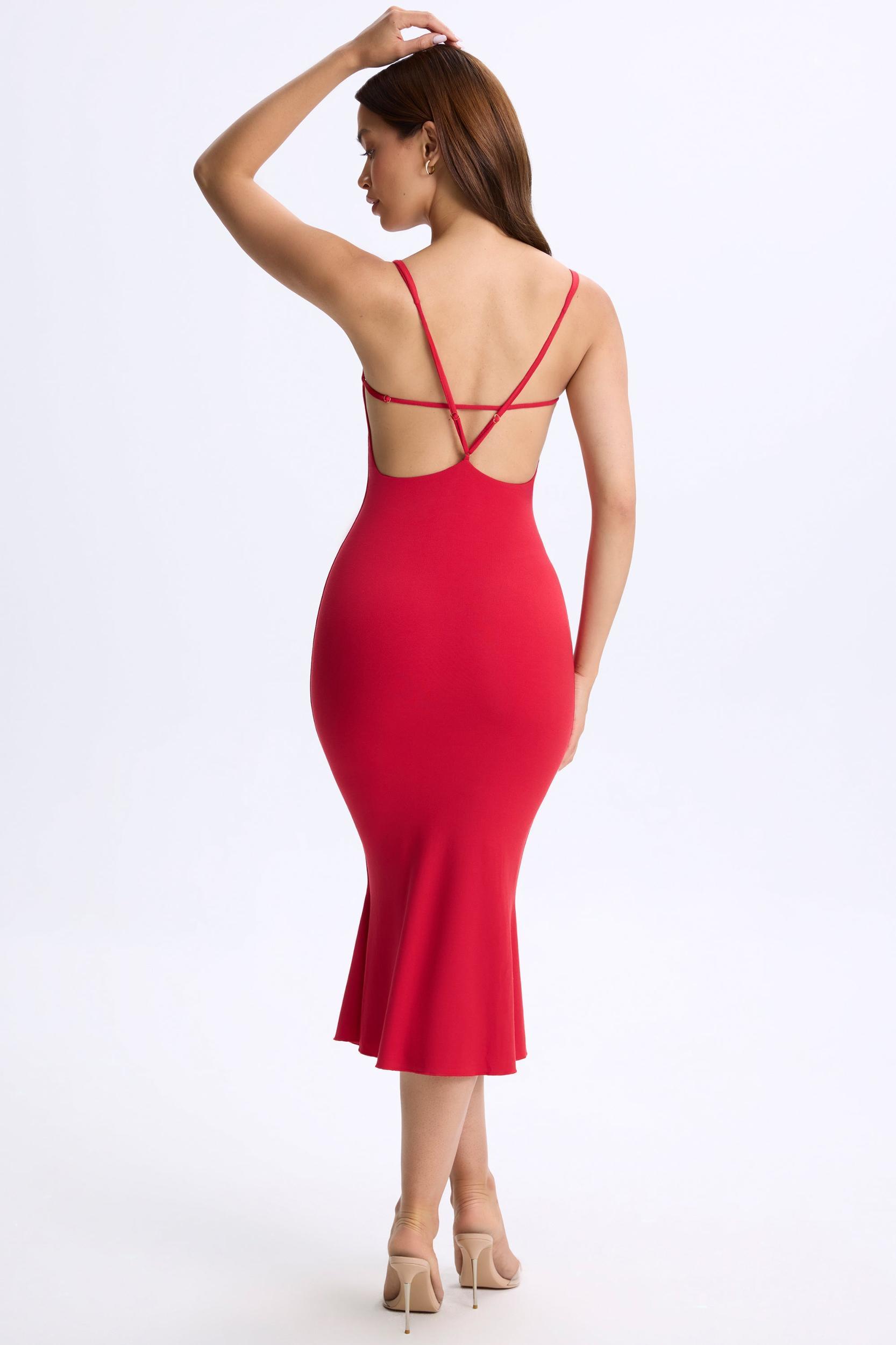 Plunge Open-Back Midaxi Dress in Cherry Red Product Image