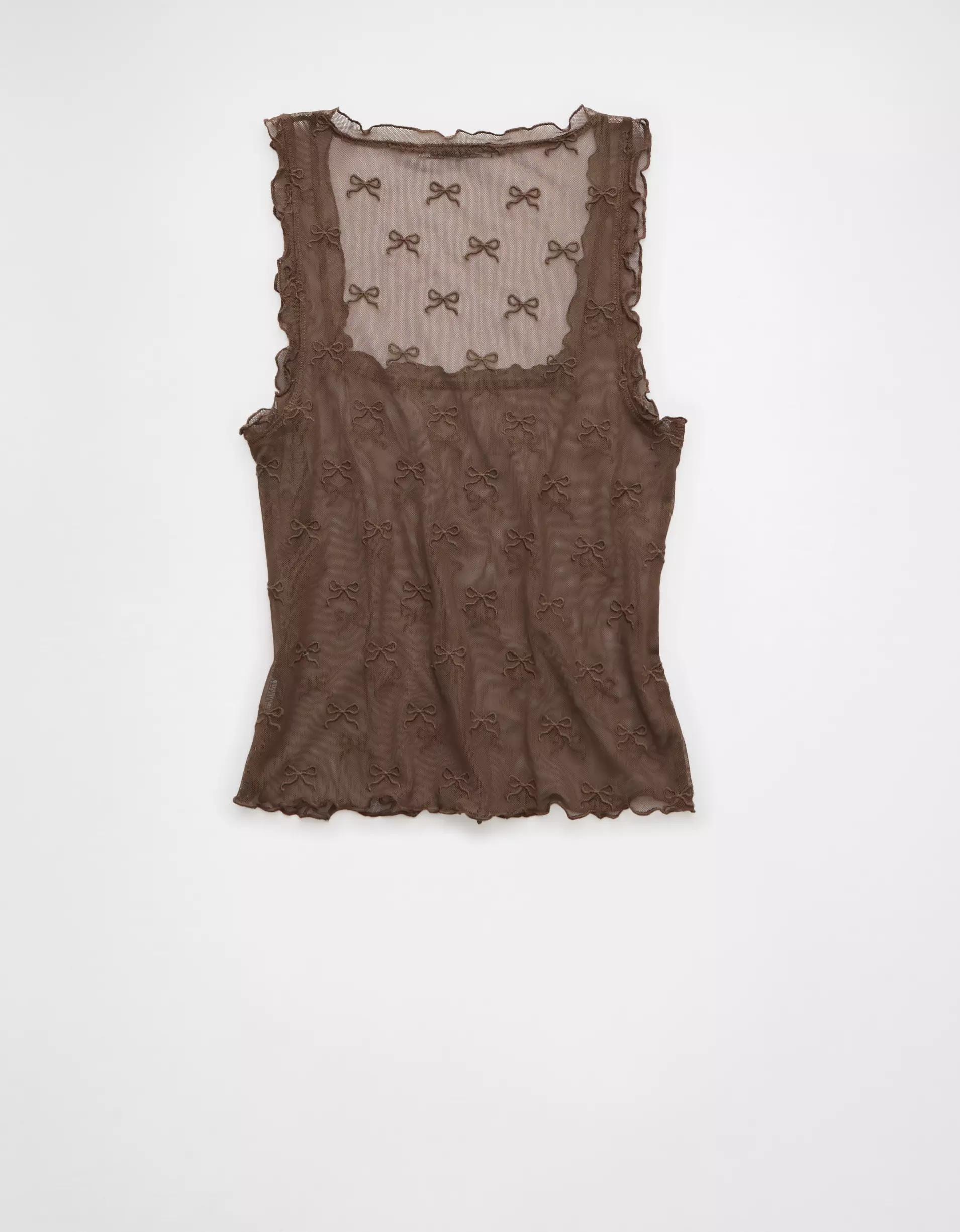 AE Square Neck Bow Mesh Tank Top Product Image