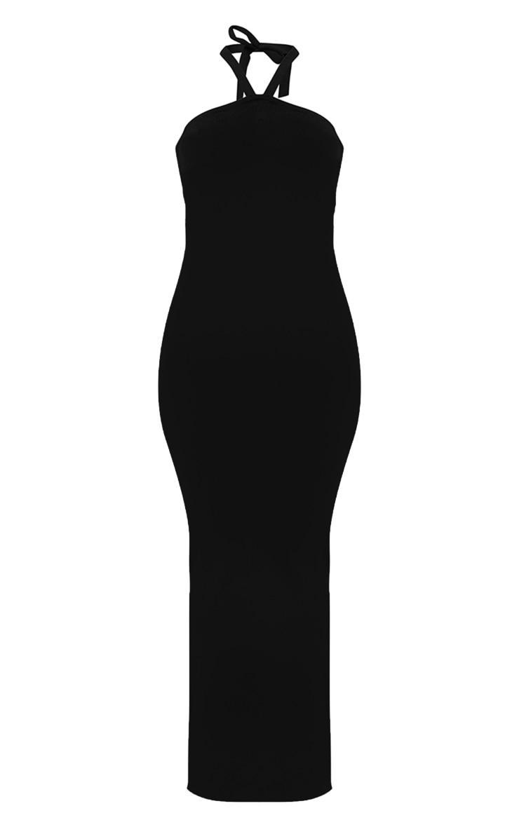 Black Soft Knit Halter Tie Maxi Dress Product Image