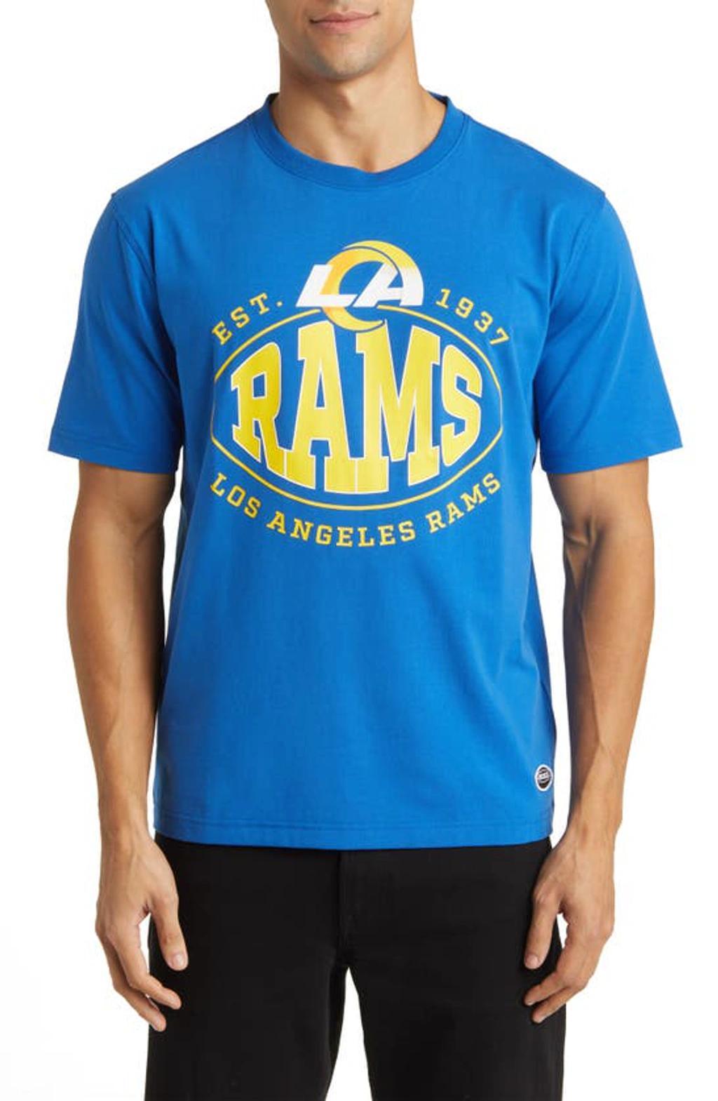 HUGO BOSS Boss X Nfl Stretch-cotton T-shirt With Collaborative Branding In Rams Bright Blue Product Image