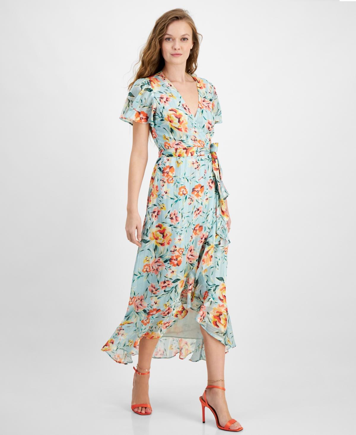 Guess Womens Juna V-Neck Flutter-Sleeve Maxi Dress Product Image