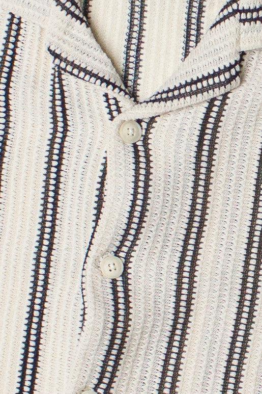Double Stripe Crochet Button Up Shirt Product Image