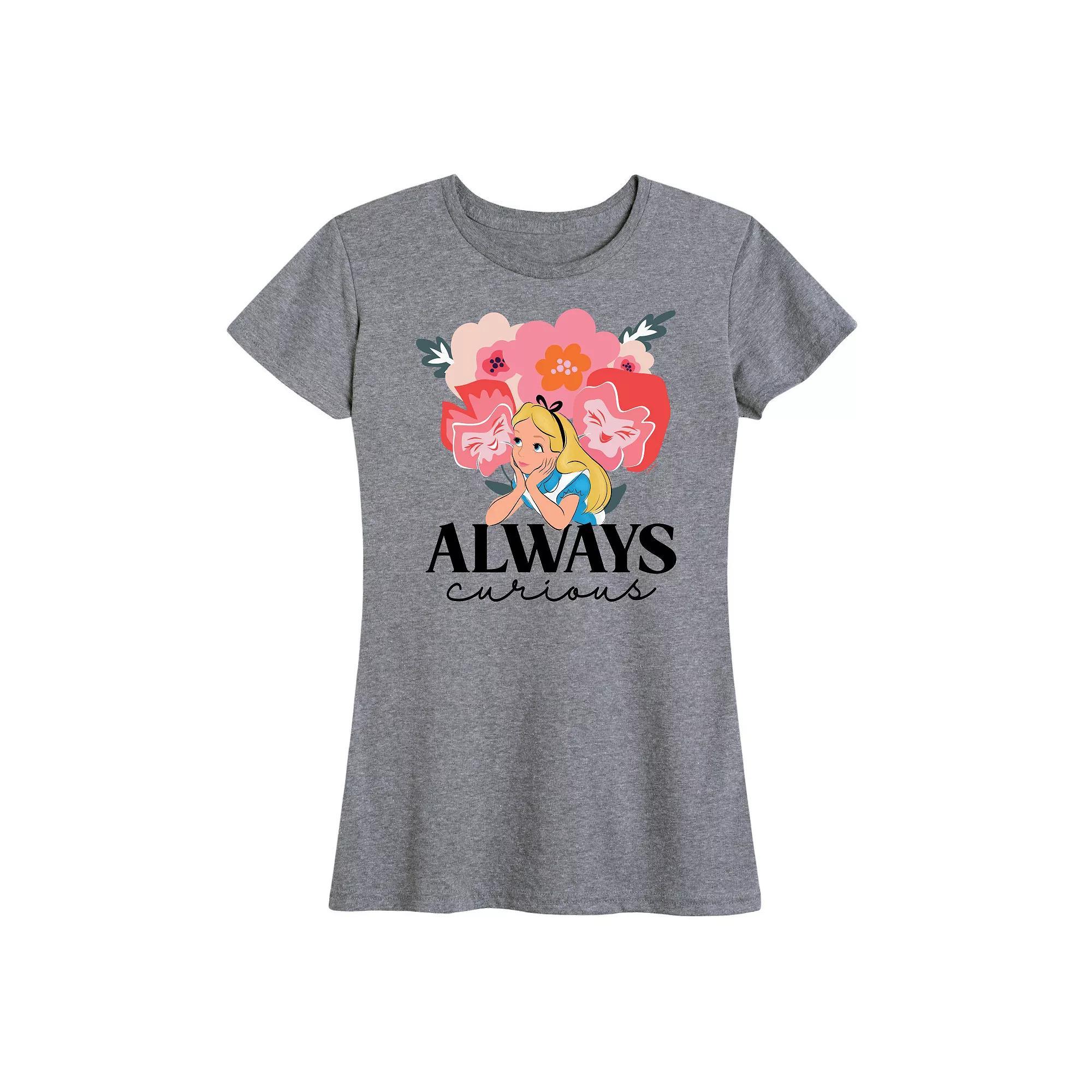 Disney's Alice in Wonderland Women's Always Curious Graphic Tee, Girl's, Size: XL, Grey Gray Product Image