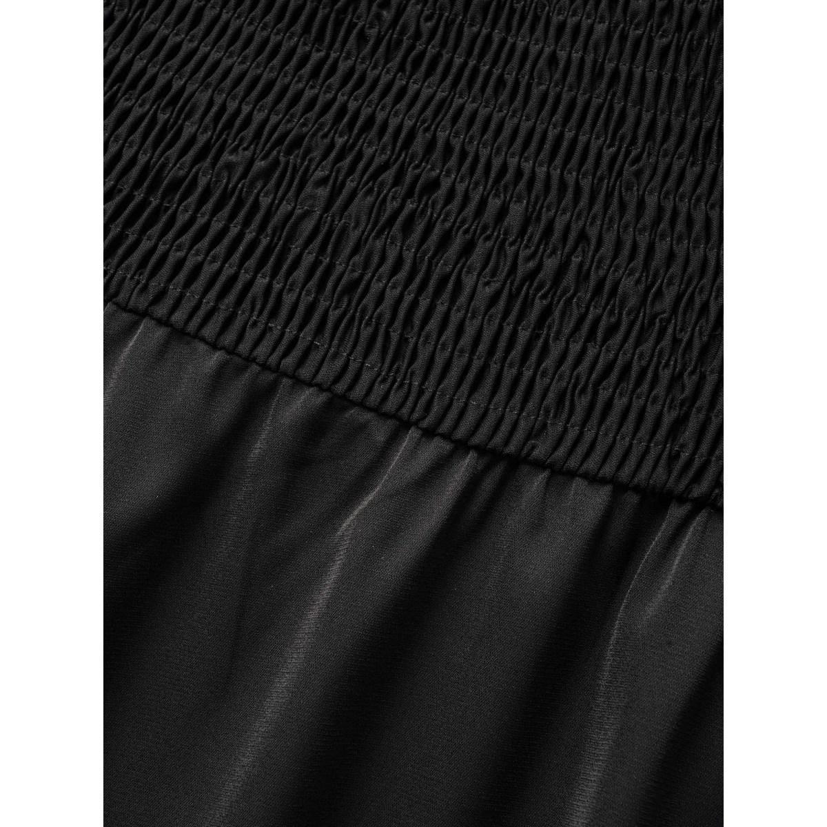 Plus Size Plain Shirred Drawstring Ruffle Layered Hem Dress Black Women Elegant Gathered Square Neck Sleeveless Curvy BloomChic 14-16/1X Product Image