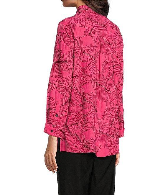 Ali Miles Petite Size Woven Allover Floral Embroidered Point Collar 3/4 Sleeve Button Front Tunic Product Image