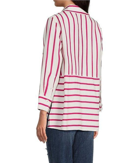 Ali Miles Stripe Point Collar 3/4 Sleeve Button Front Tunic Product Image