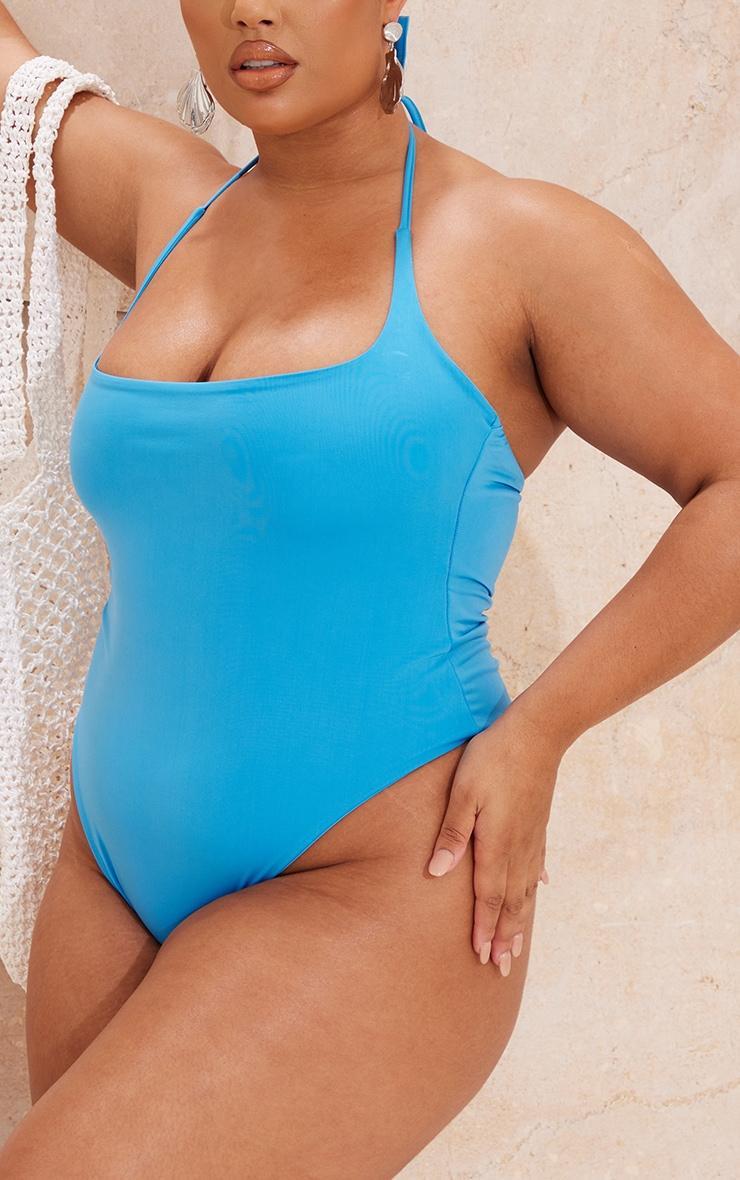 Plus Bright Blue Cowl Neck Swimsuit Product Image