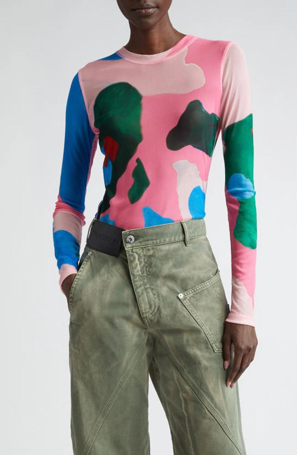 JW ANDERSON Abstract-print Long-sleeve Mesh Top In Multicolor Product Image