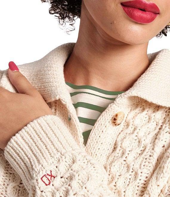 FRANCES VALENTINE Pima Cotton Button Front Long Sleeve Fisherman Cardigan Product Image