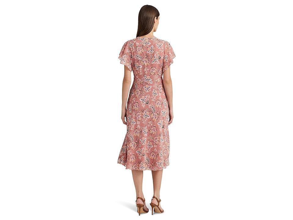 Lauren Ralph Lauren Floral Crinkle Georgette Tie-Neck Dress Multi) Women's Dress Product Image