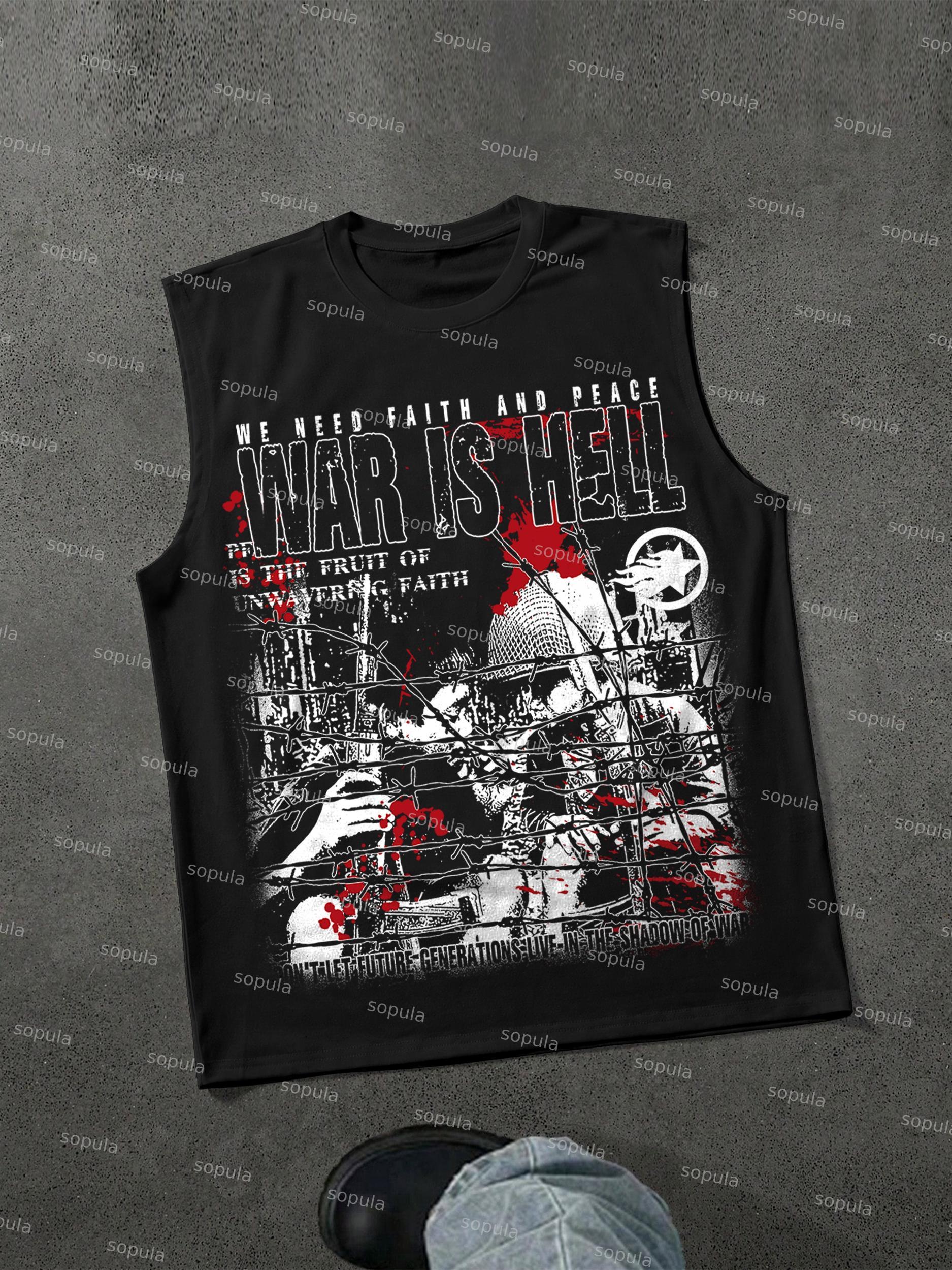 War Is a Hell Retro Old Graphic Cotton Tank Top Product Image