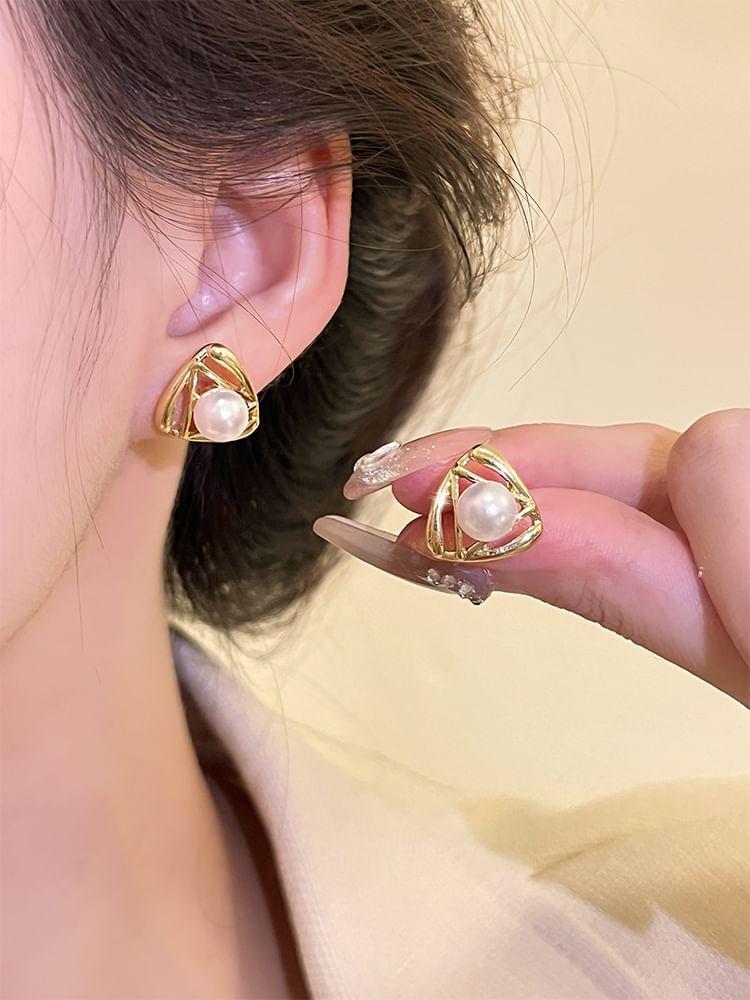 Triangle Faux Pearl Alloy Stud Earring Product Image