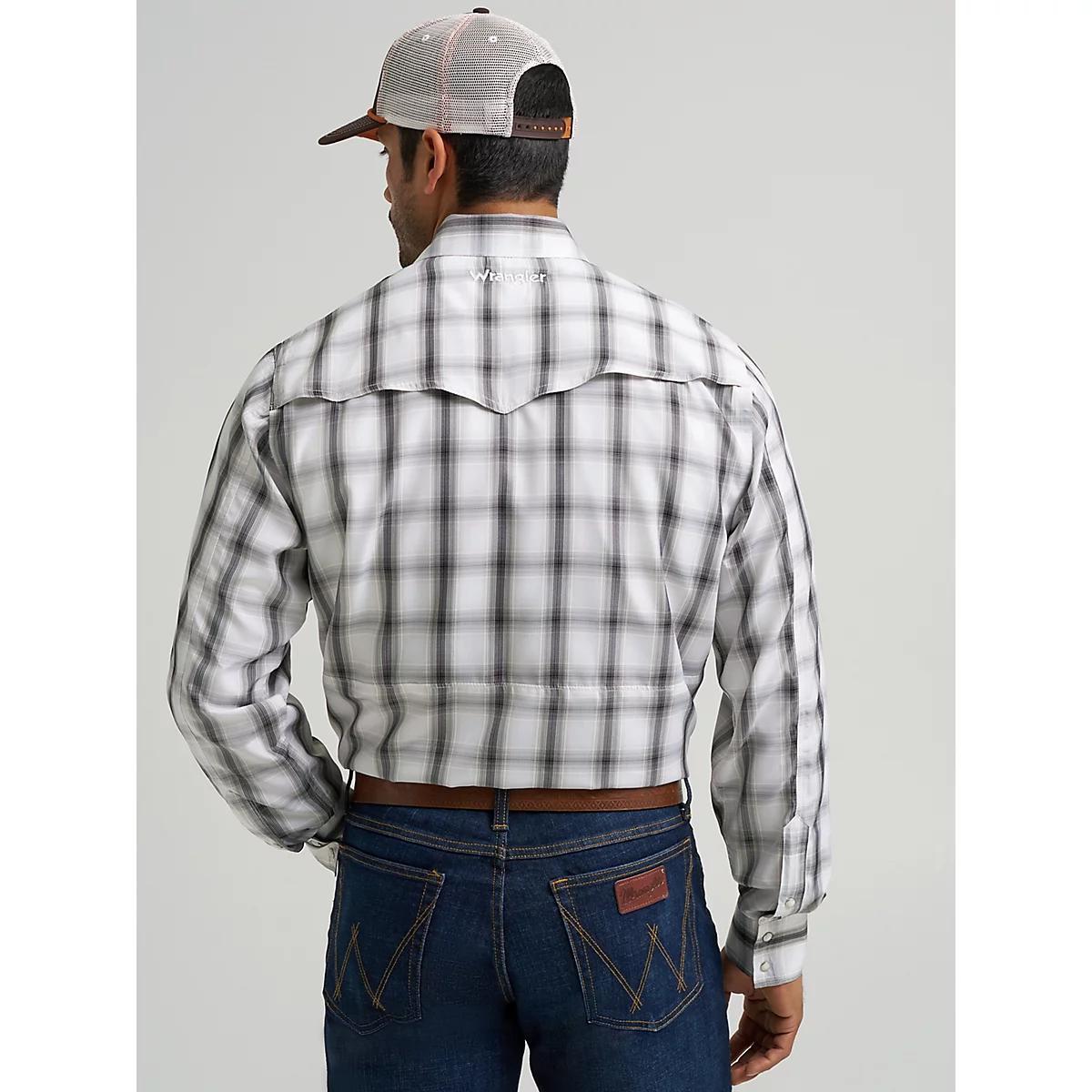 Men's Wrangler Performance Snap Long Sleeve Plaid Shirt in Shadow Product Image