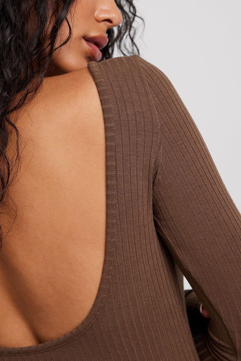 Deep Back Long Sleeve Rib Top Product Image