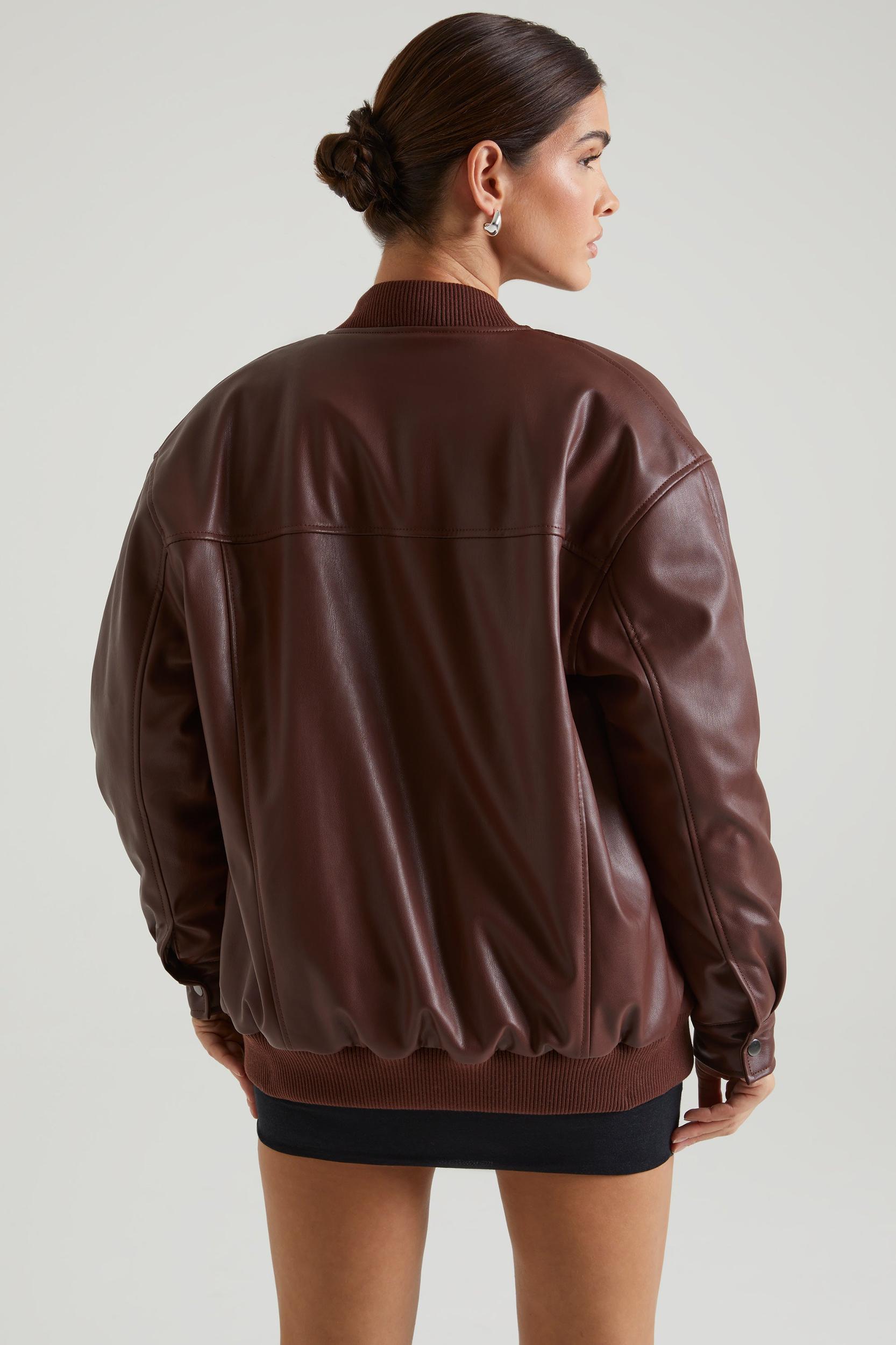Faux Leather Jacket in Brown Product Image