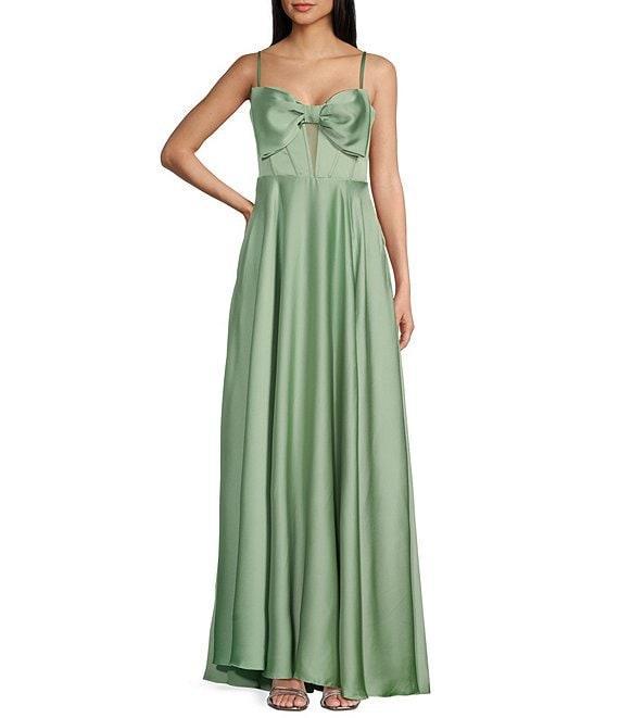 B. Darlin Satin Spaghetti Strap Bow Detail Bubble Dress Product Image