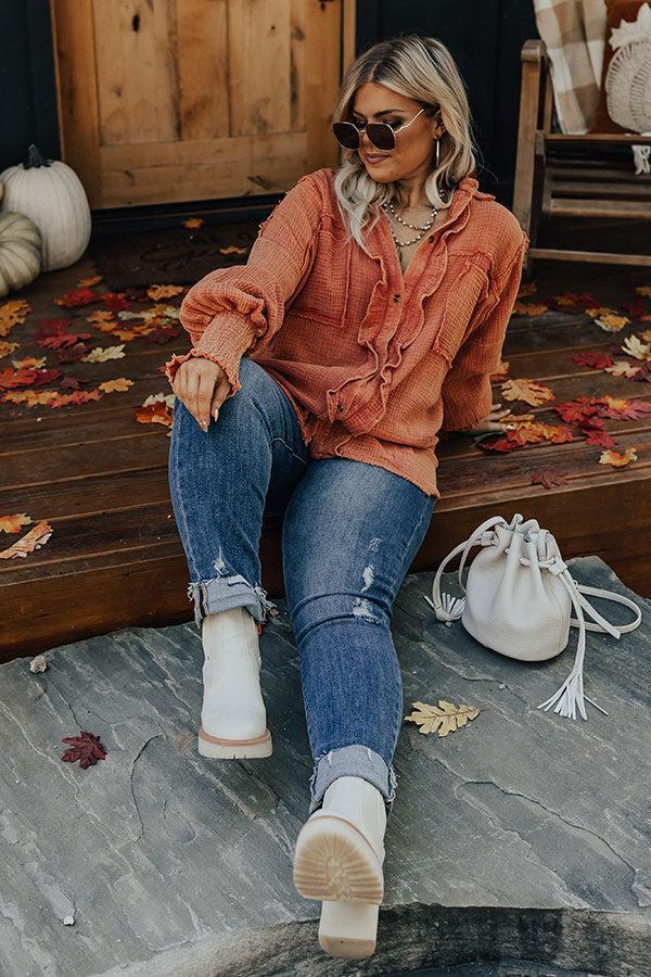 Autumn Brunch Button Up In Pumpkin Curves Product Image