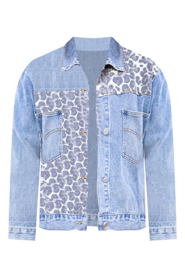 Head For The Next Town Leopard Print Medium Wash Denim Jacket FINAL SALE Product Image