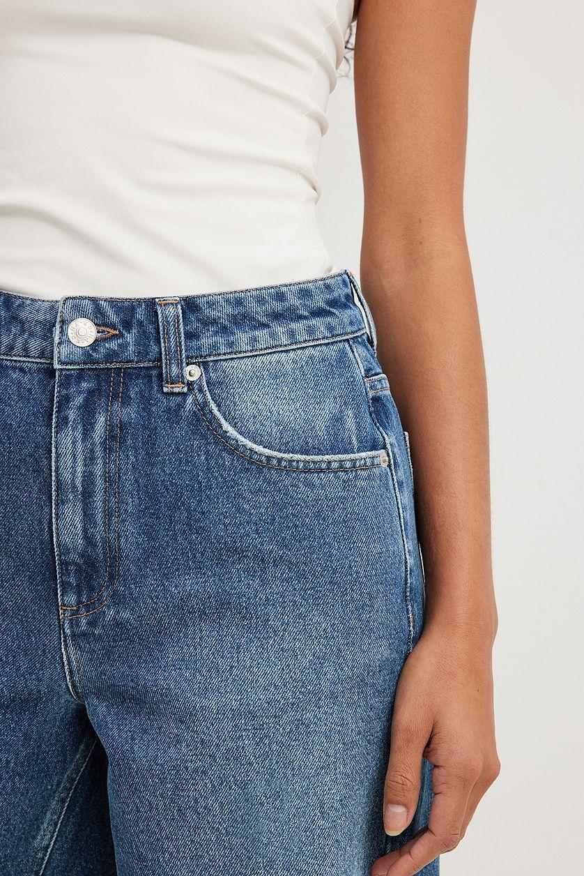 High Waist Raw Hem Denim Shorts Product Image