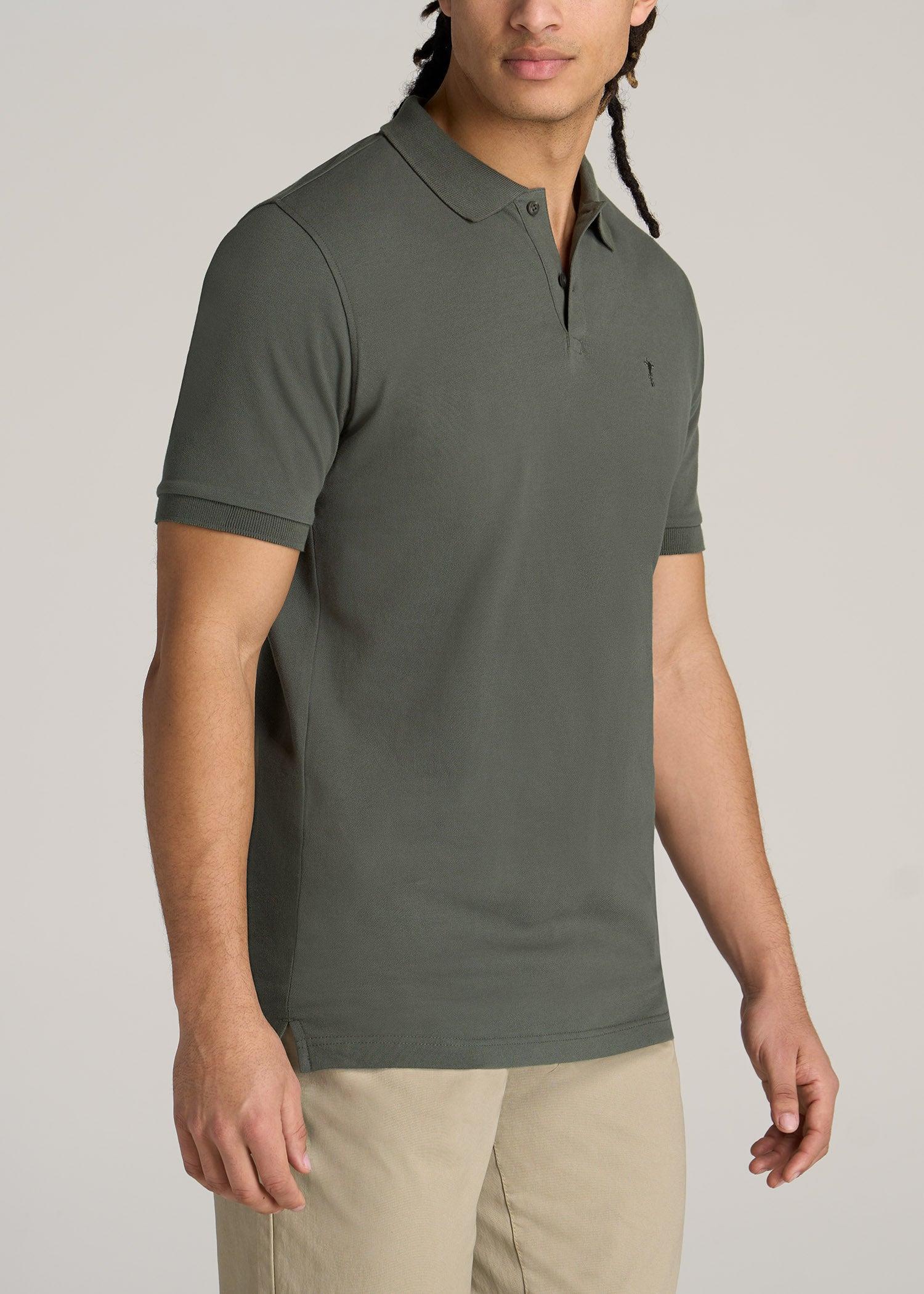 Men's Tall Classic Polo with Embroidered Logo in Grey Blue Product Image