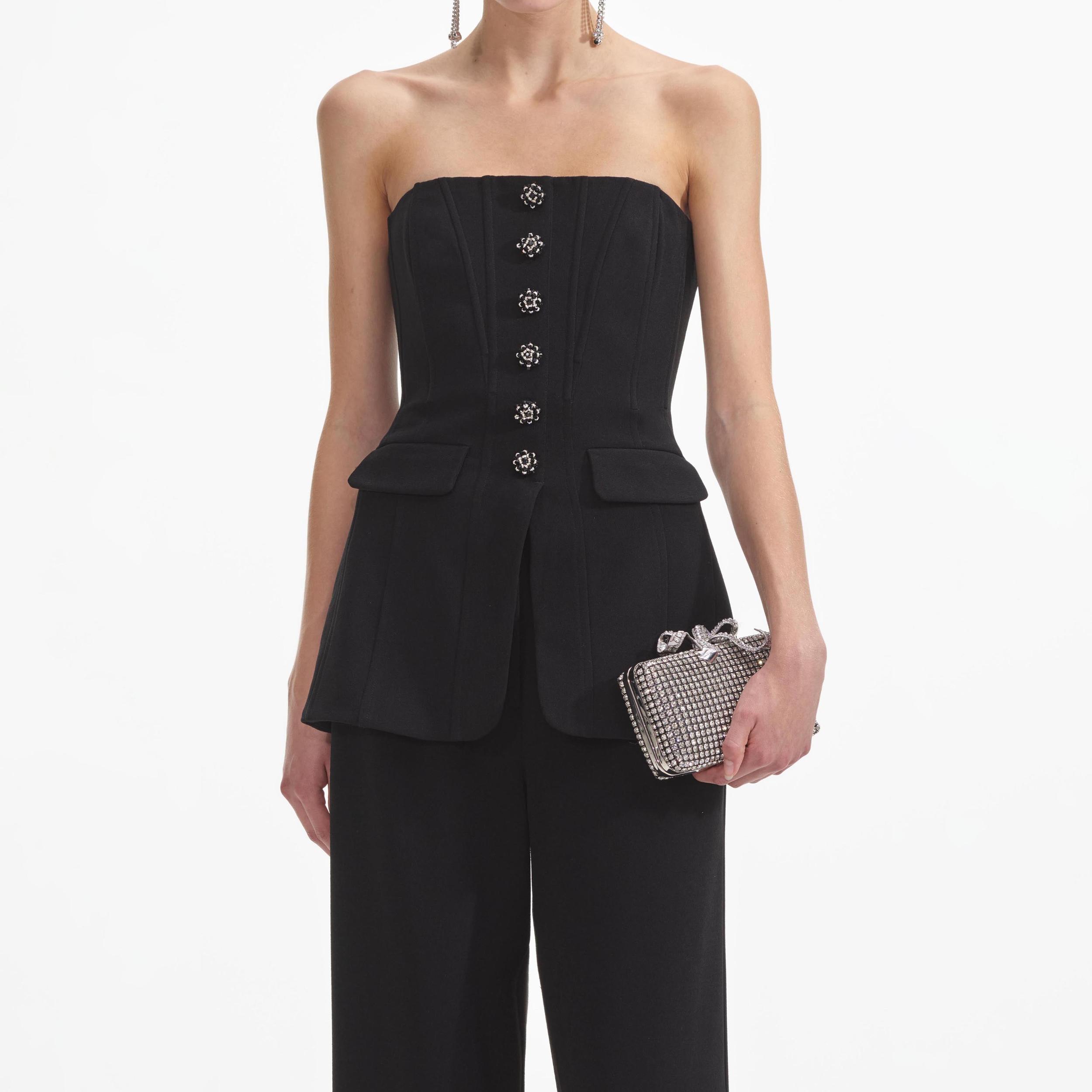 Black Bandeau Crepe Jumpsuit Product Image
