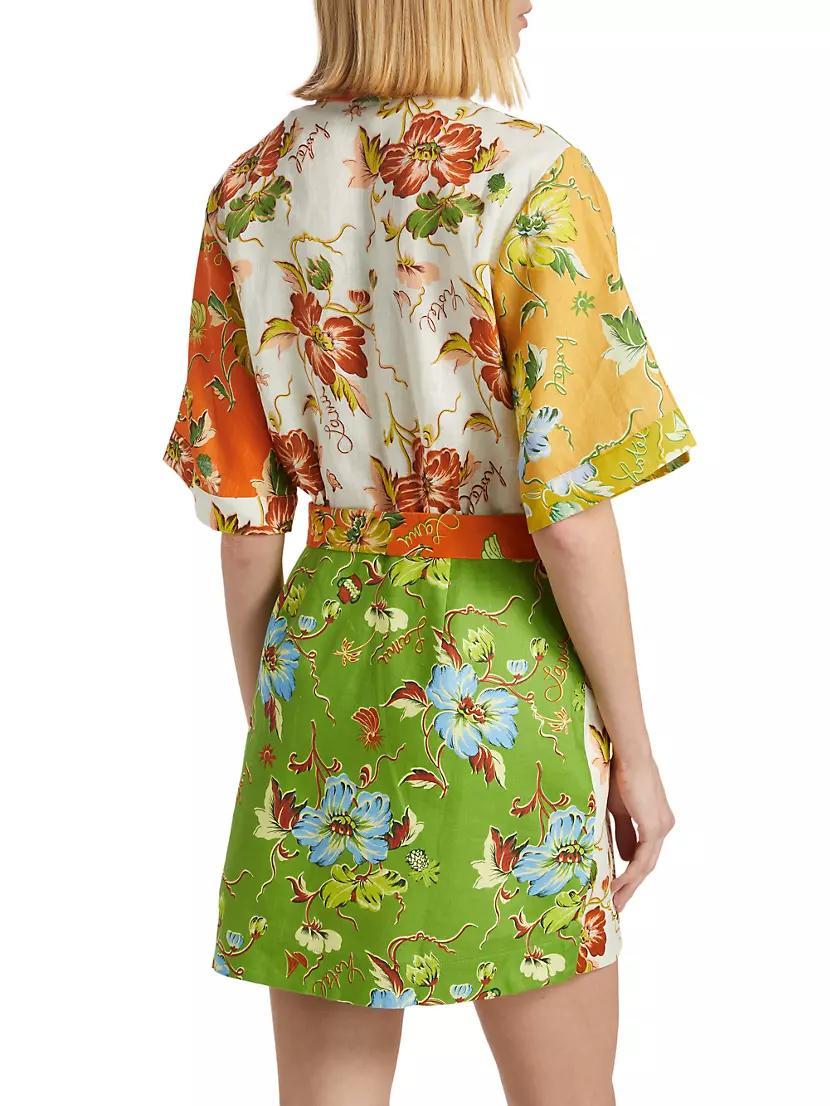 Hotel Lamu Floral Spliced Linen Minidress Product Image