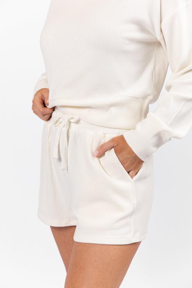 Everything I Want Ivory Ribbed Hoodie and Shorts Set Product Image