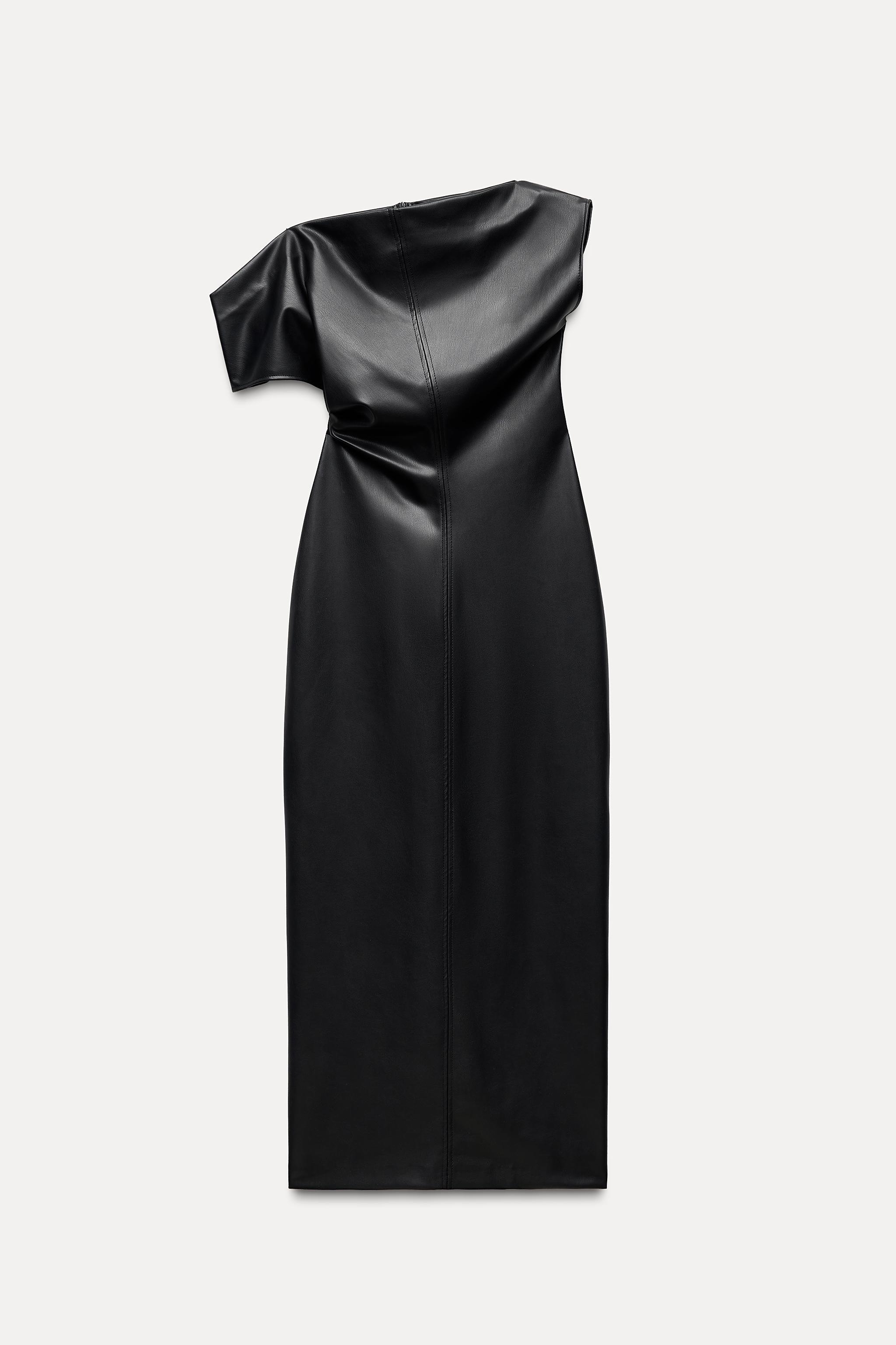 FAUX LEATHER DRAPED DRESS ZW COLLECTION Product Image