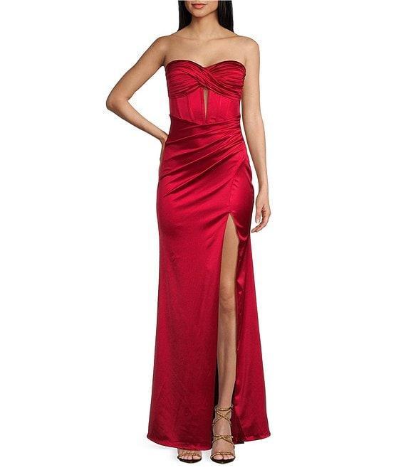 Honey and Rosie Sateen Sweetheart Neck Strapless Corset Long Dress Product Image