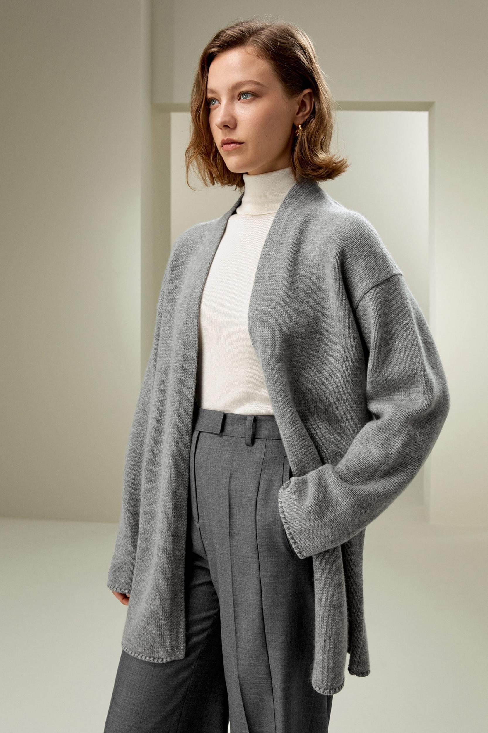 Long Open-Front Knit Cardigan Product Image